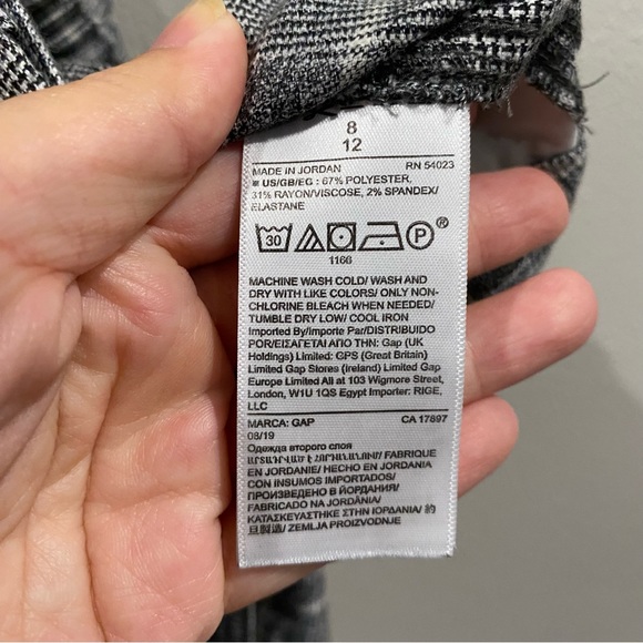 GAP Plaid Check Gingham Belted Tapered Trousers Black White Size 8 - Picture 4 of 9